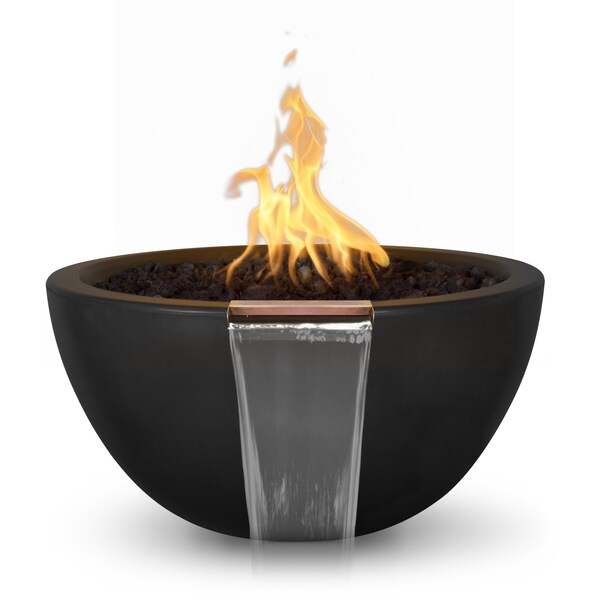 The Outdoor Plus 30 Round Luna Fire & Water Bowl, GFRC Concrete, Black, Low Voltage Electronic Ignition, Liquid Propane OPT-LUNFW30E12V-BLK-LP - main